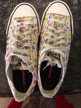 Converse Kids White Low Top Sneakers with Colorful Multi-Print